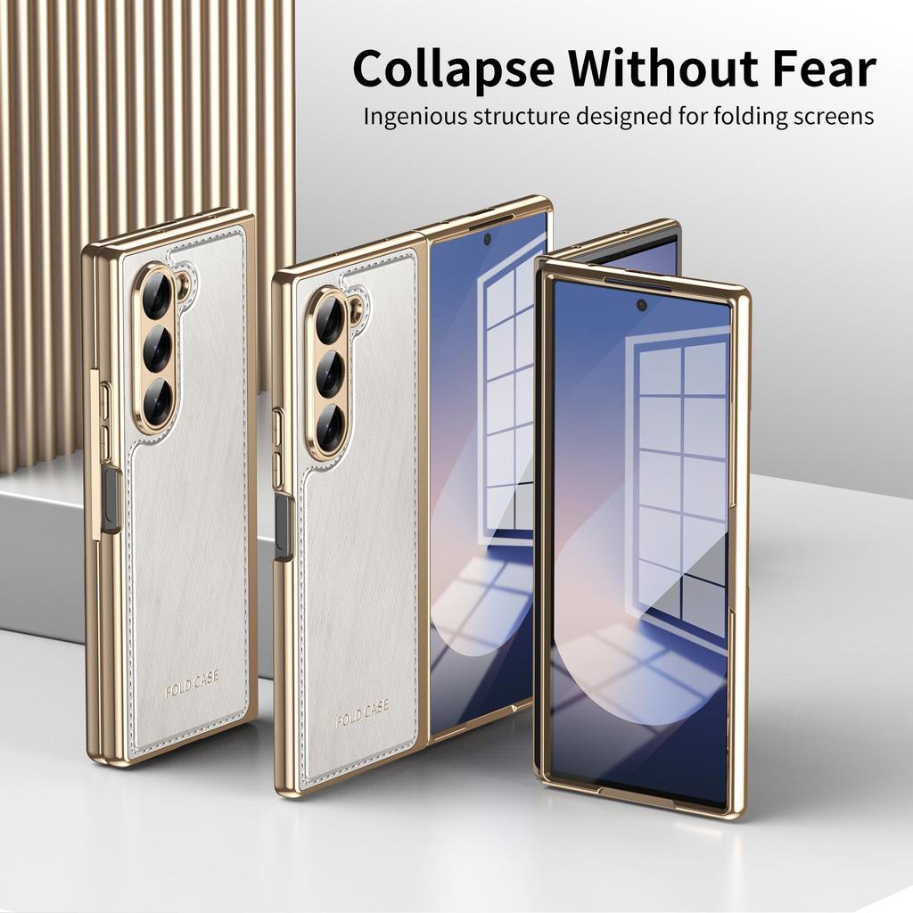 Gold Thread Texture Folding Electroplated Leather Case for Samsung Z Fold7 