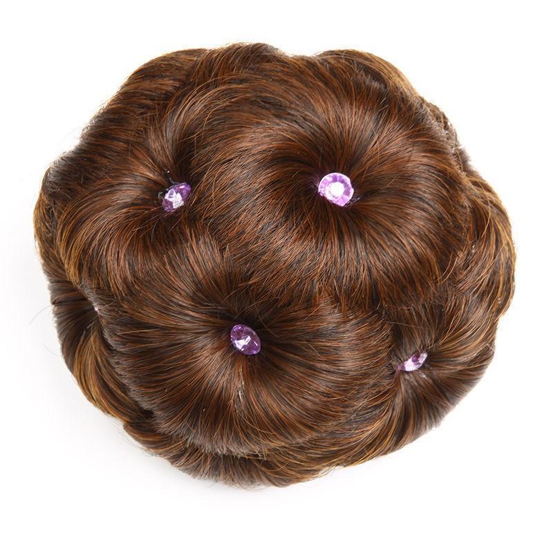 1Pc Synthetic Hair Bun Bud Hair Clips With Diamond Colorful Shiny For Women Ponytail Claw Clip Lifelike Hairpiece Styling Tools