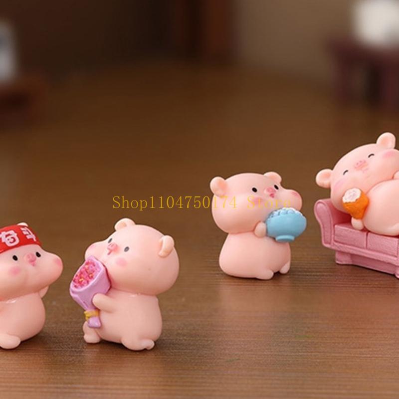Pack of 6 Cartoon Pink Pig Statues Miniatures for Car Dashboard and Home Decors top sale