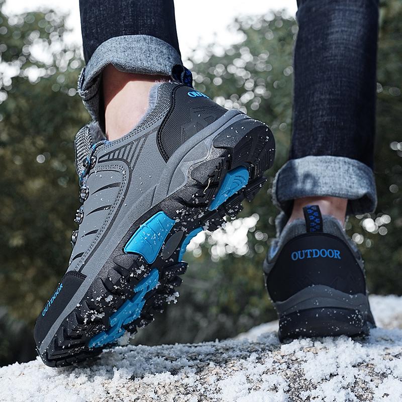 Outdoor Hiking Shoes Men Lace-up Anti-slip Short Plush Low-top Shoes Men Shock-absorbing Breathable Casual Sports Shoes Men