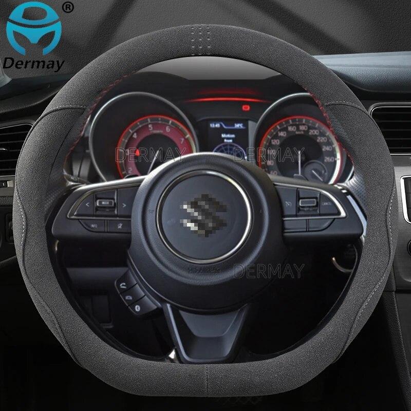 For Suzuki Swift 2017 2018    DERMAY Suede Leather Car Steering Wheel Cover Non-slip Auto Accessories Interior