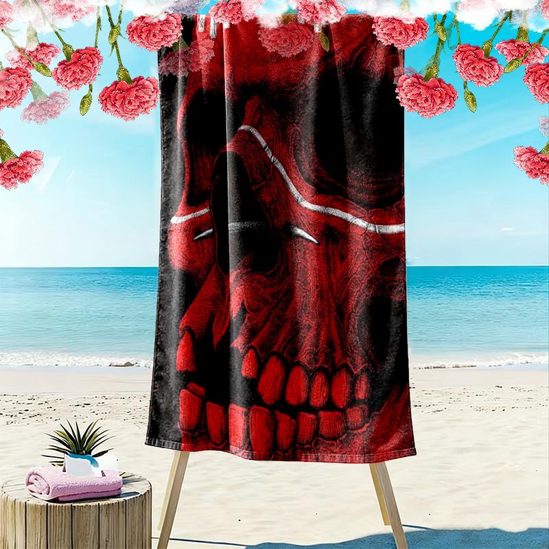 Red skull 2D Flat Print Beach Towel, Large Soft Quick Dry Towel for Beach Camping Swimming.MSTJ0918285