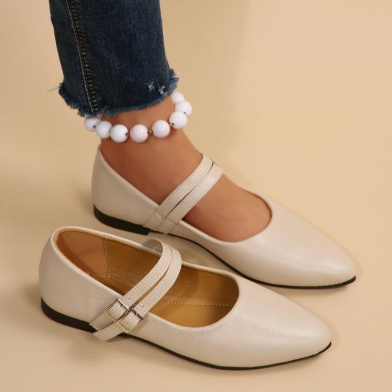 Fashion women's genuine leather double metal buckle slip-on Mary Jane ballet flats soft comfortable casual female shoes