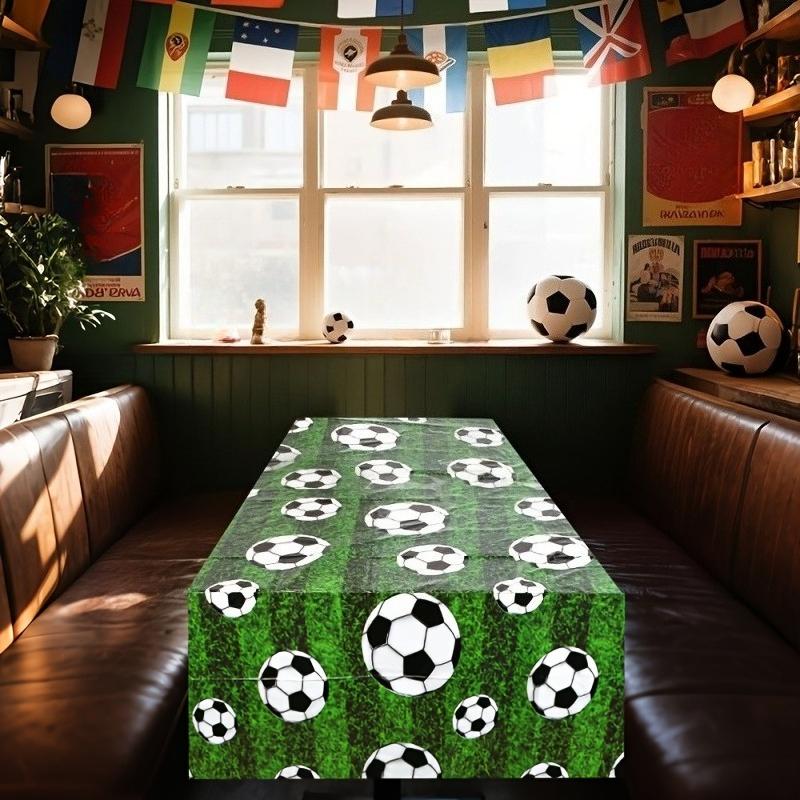 Soccer Tablecloth, Green Lawn Soccer Field Design, Home and Dining Room Decor Tablecloth, Fan Living Room Decoration,Soccer Game
