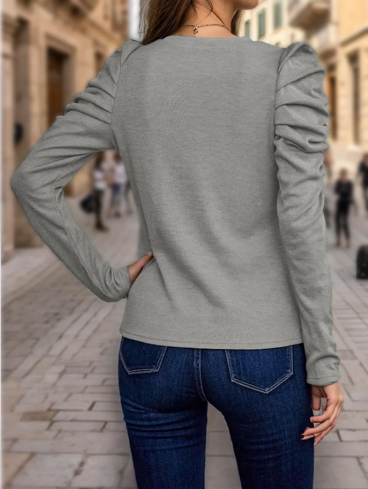 2024 Women's High-Elastic Cashmere Round Neck Slim Fit Puff Sleeve Long Sleeve Top for Autumn and Winter