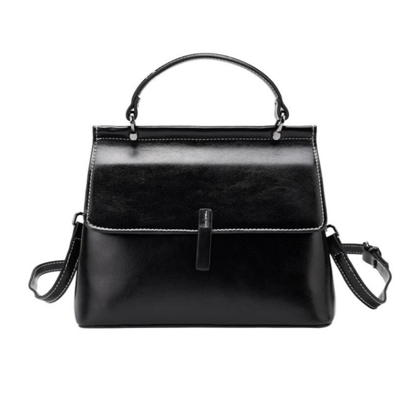 

Genuine Leather Retro Women Shoulder Bags Fashi Designer Cross body Female Cover Chic Tote Handbag 27X12.5X22CM чёрный