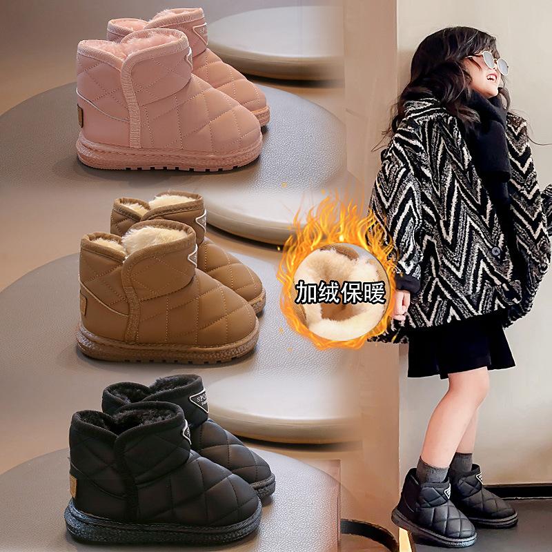 Fashion solid color children's snow cotton 2025 winter explosion baby girl warm short boots thickened boys cotton boots