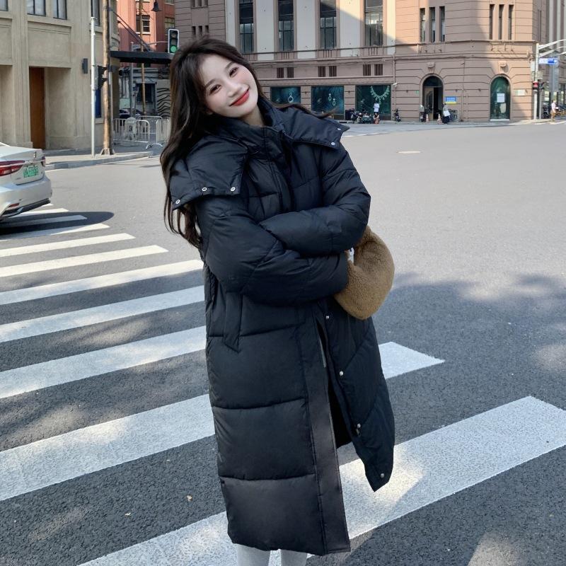 

Пуховики для женщин Зимние Новые Куртки с хлопковой подкладкой Длины ниже колена Средние и Длинные Утепленные Пальто XL чёрный