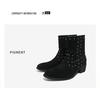 Men's Large Suede Leather Rivet Pointed Toe Ankle Boots - Medium Heel Fashion Knight Boots