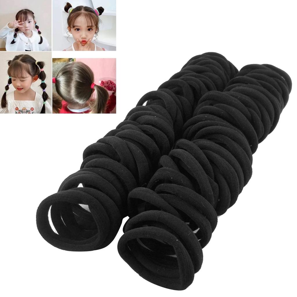 100pcs Hair Ties Black Elastic Seamless Hair Band Ponytail Holder for Thick Heavy Curly Hair