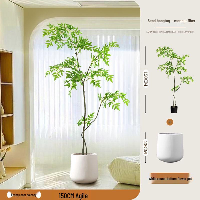 High-End Nandina Domestica Floor-Standing Faux Green Plant for Indoor Decoration