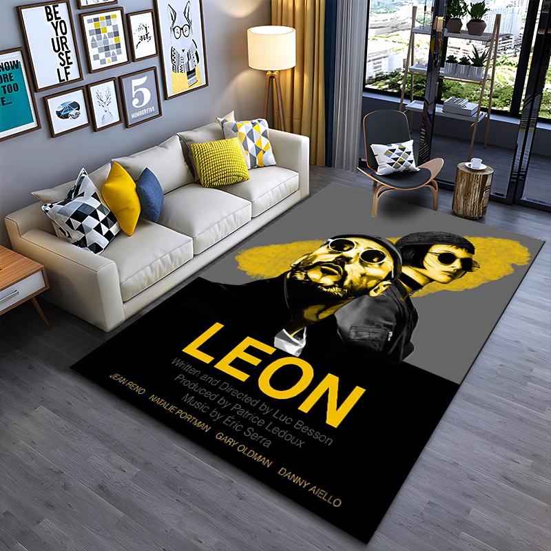 Filmplakat Teppich, Leon Der Profi Jean Reno Natalie Portman Gelb Schwarz Druck, Filmfan Zimmer Deko, Rutschfeste Matte