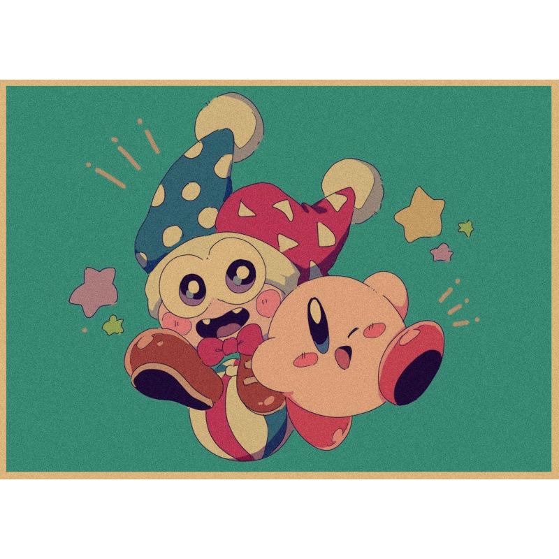 Kirby Retro Japanese Anime Poster - Cartoon Kraft Paper Wall Art