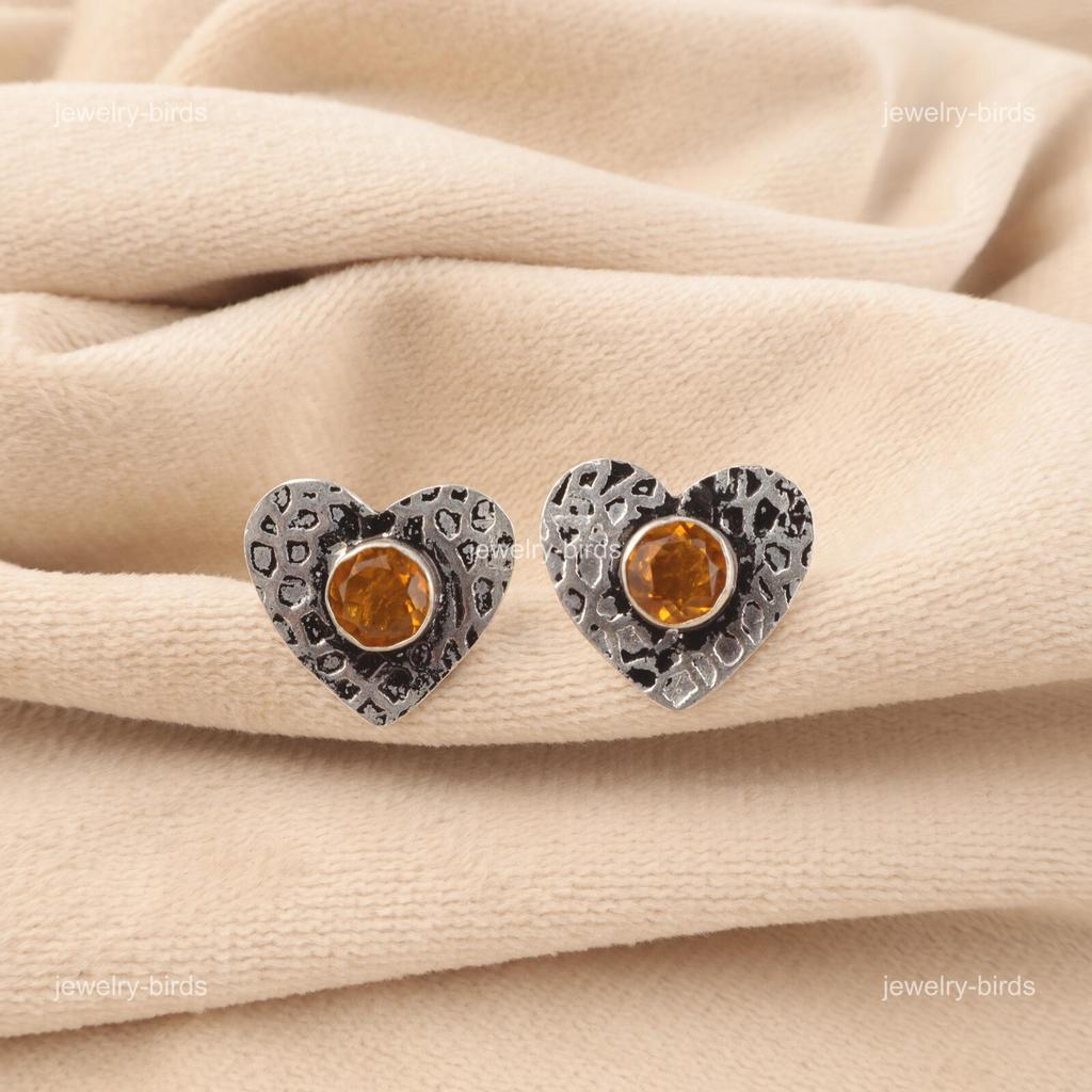 Citrine Gemstone Daughter Gift Push Back Boho Stud Earrings 925 Sterling Silver EE-143-5