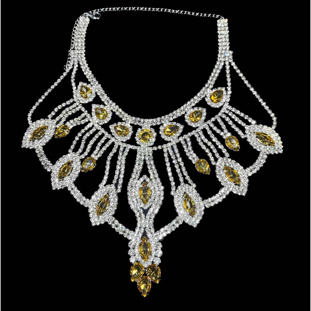 European and American Hot Selling Fashion Women Exquisite Shiny AB Colored Big Gemstone Necklace Luxury Exaggerated Rhinestone Necklace