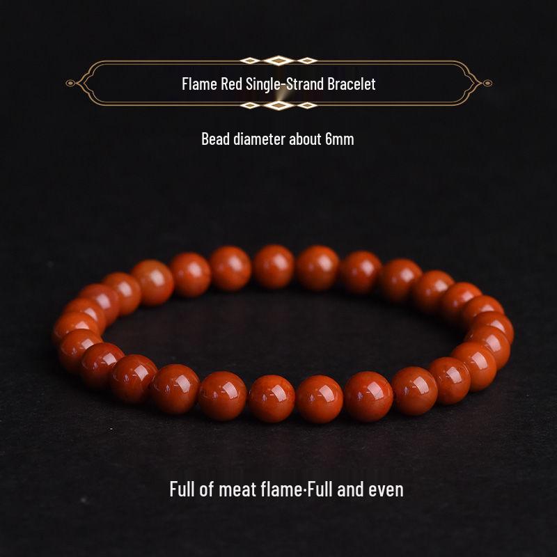 South Red Agate Flame Pattern Bracelet - Single or Triple Loop, Vibrant Color & Rich Texture, Old Mine Gift