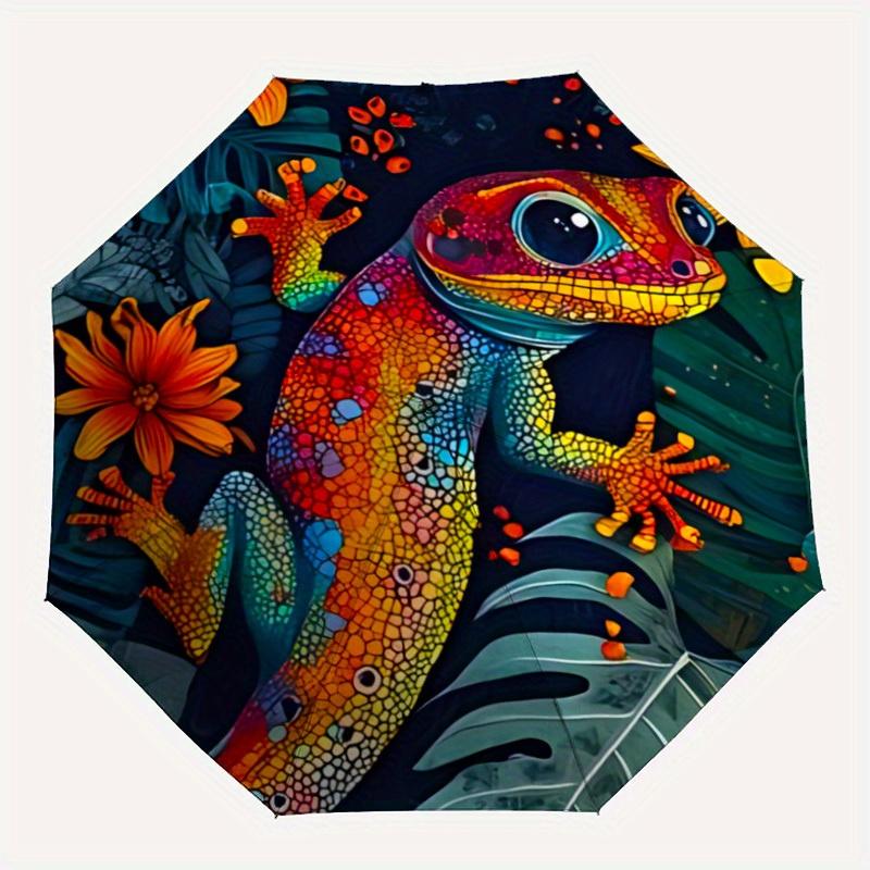 

1pc Lizard Jungle Auto Folding Umbrella Portable Collapsible Design, 8-Rib Iron Frame, Durable Fabric151