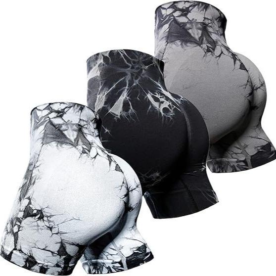 Nahtlose High-Waist Batik-Yoga-Shorts mit Bauchkontrolle und Pfirsich-Po-Lift