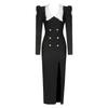 New long-sleeved bandage dress temperament elegant lapel lace split dress