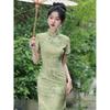 Grüner Cheongsam Damen Sommer Jung Hochwertig Lang Täglich Verbesserung