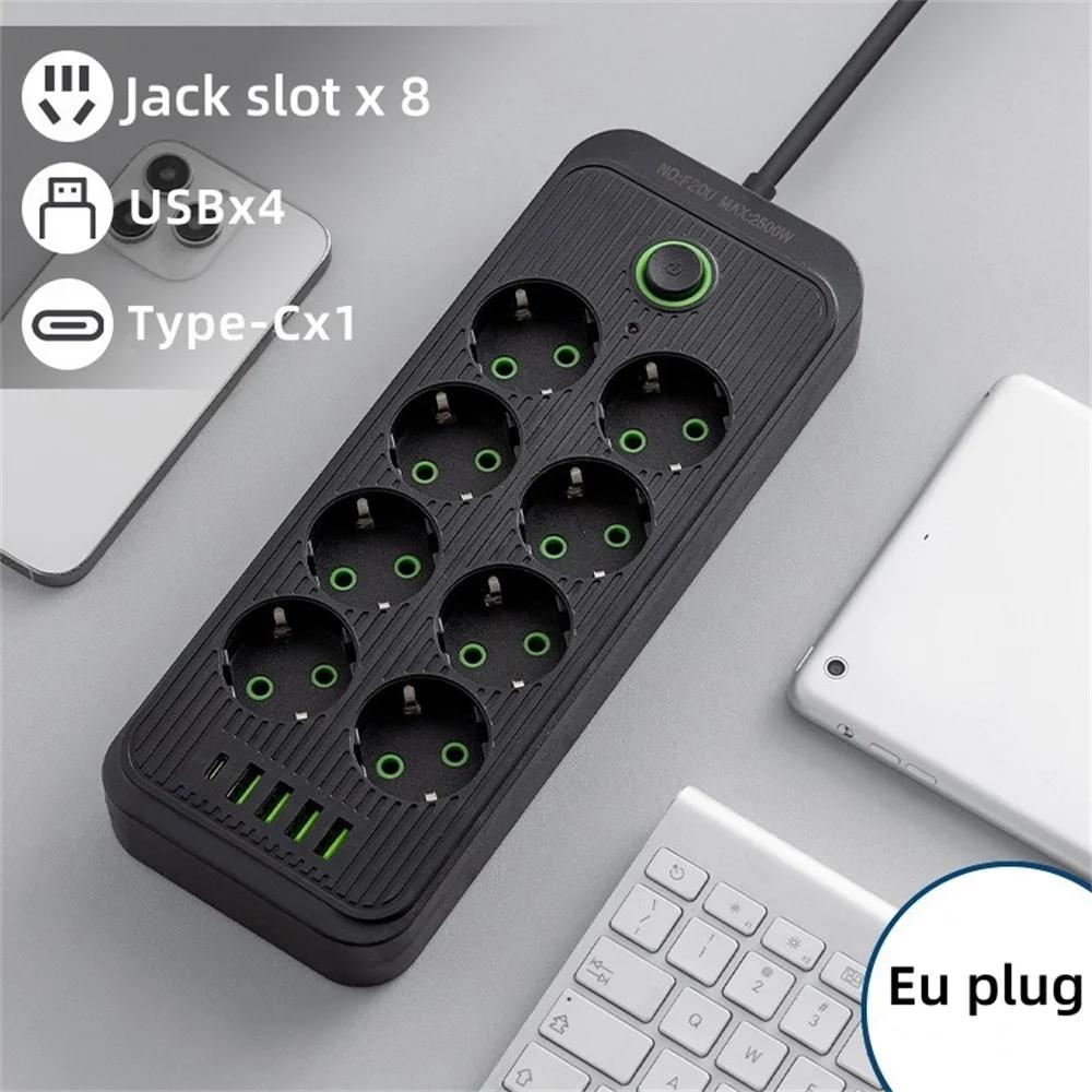 6/8 AC Outlets Multitap Socket Electrical Power Strip Extension Cord with 4 USB 1 Type C Charging Network Filter Adapter EU Plug
