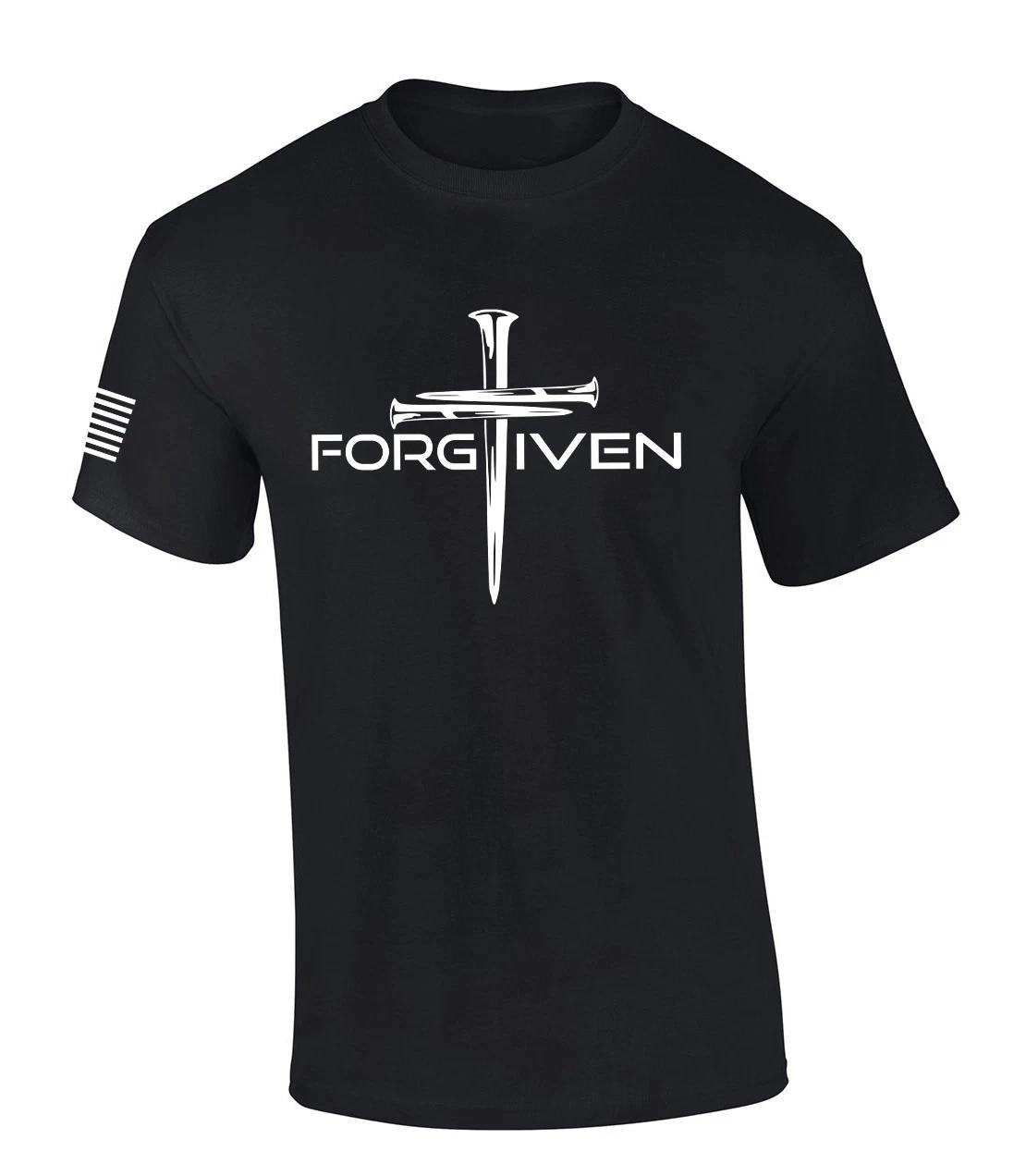 Mens Christian Shirt Nail Cross Forgiven Short Sleeve T-Shirt Graphic Tee L