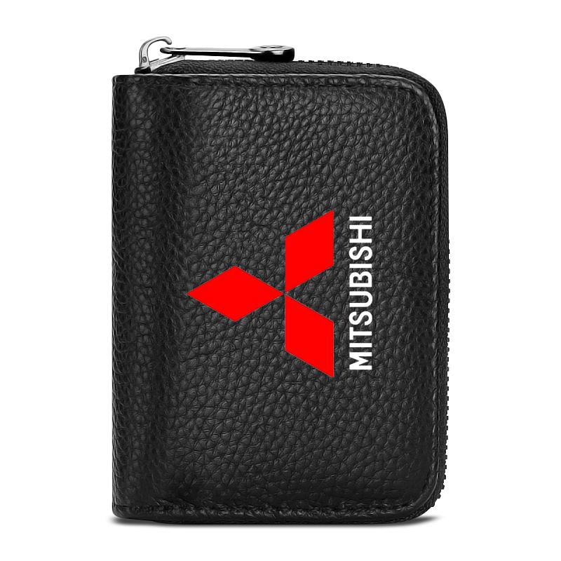 Genuine Leather Car Driver's License, ID Card, Bank Card Wallet For Mitsubishi Lancer 9 Ex Evo ASX L200 Colt Pajero Sport