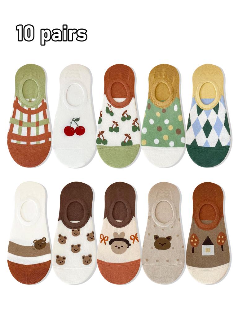 10 Pairs of Colorful Bear Series Comfortable, Breathable and High-level Appearance Short Socks