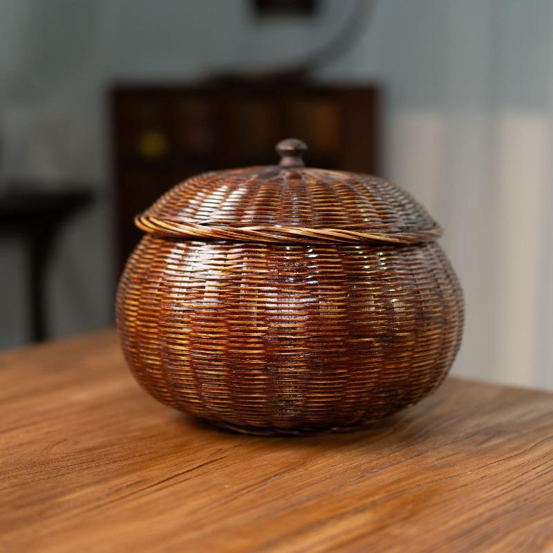 Tung Oil Lacquer Old Storage Retro Bamboo Woven Tea Set Storage Basket Bamboo Woven Basket Tea Set Box Bamboo Products