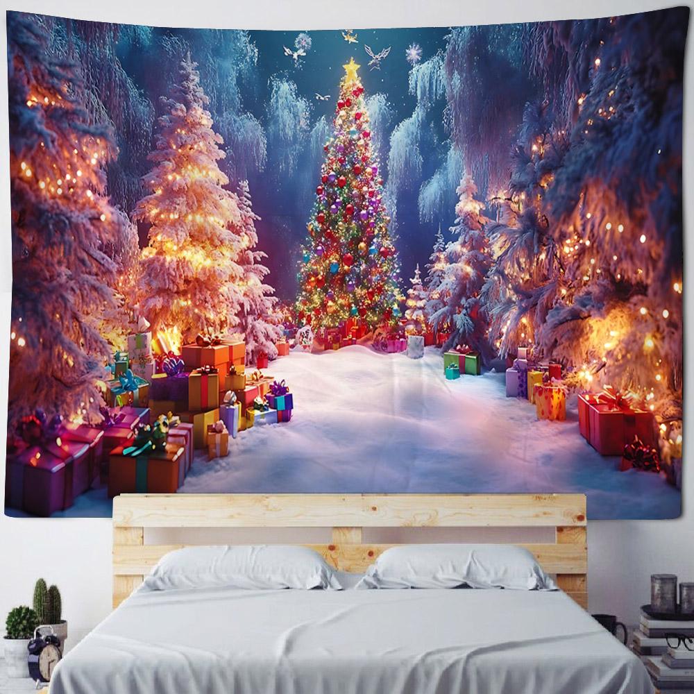 Christmas Snowman Tree Tapestry Cozy Room Xmas Holiday Party Backdrop Wall Hanging Photography Background Decor (