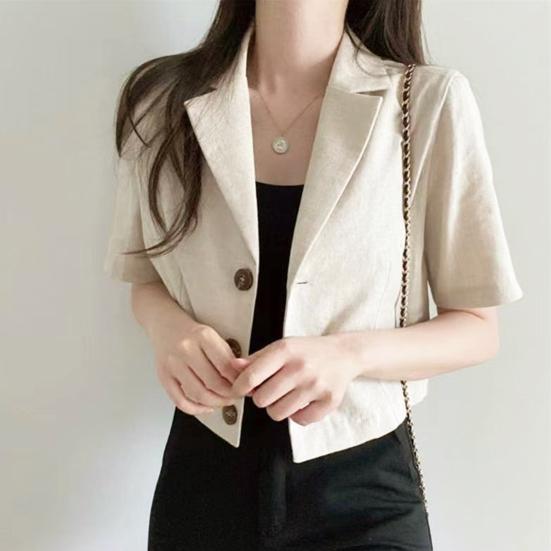 Ženy Letní oblek Kabát Klopa Krátký rukáv Jednořáskové Knoflíky Knoflík Krátký oblek Bunda Jednobarevný Volný střih Business Outwear