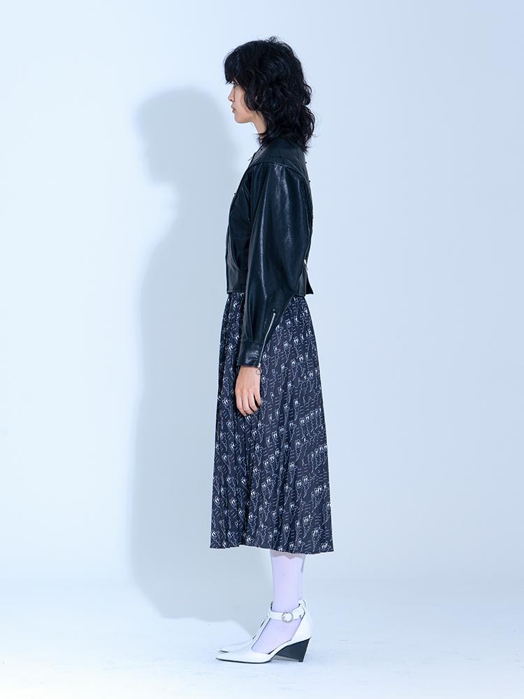Vegan Tiger Black Pleated Accordion Skirt