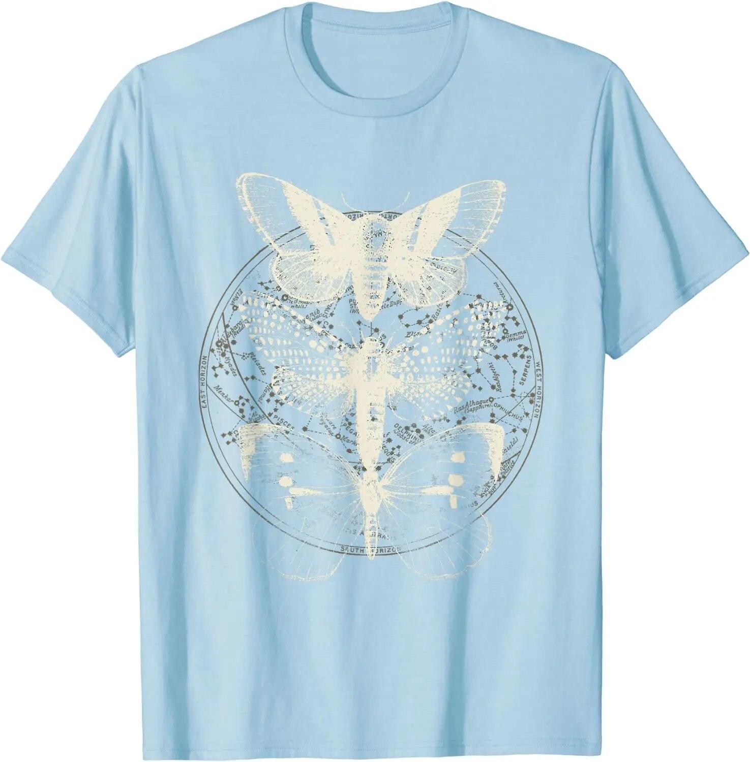 

Witchcore Lepidoptera Бабочка Моль Насекомое Астрономия Любитель Футболка Хэллоуин Винтажная футболка для женщин унисекс Повседневные четыре сезона 3XL