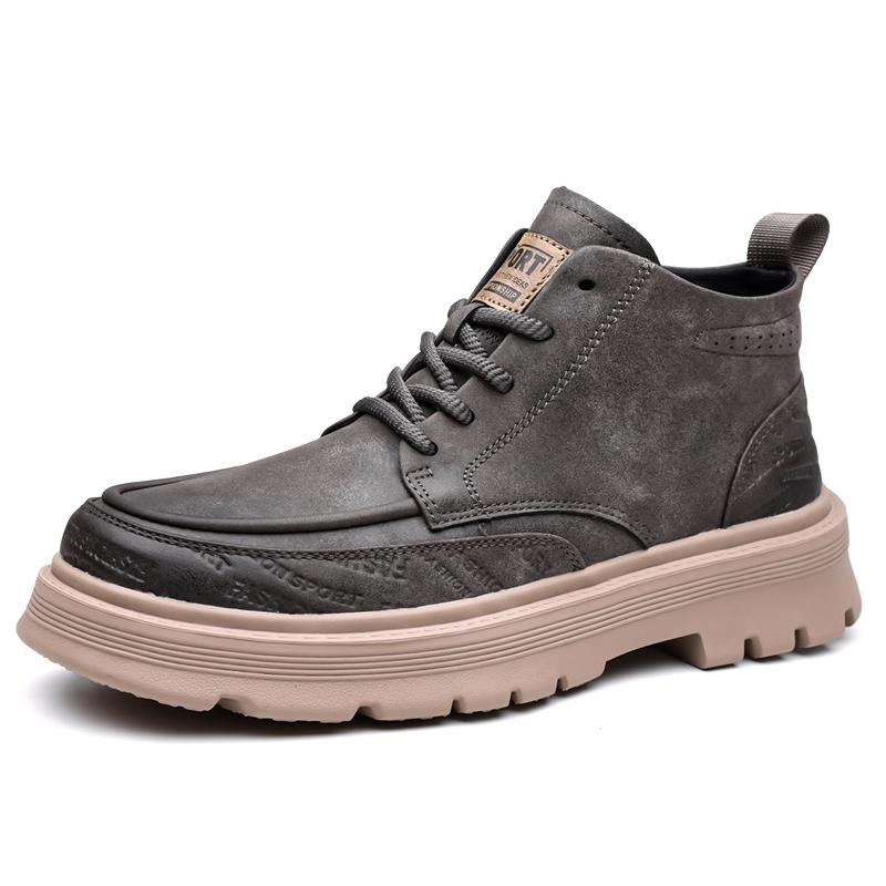 Fashion Handmade Men Genuine Leather Boot Casual Leather Anti Slip Autumn Outdoor Hiking Boots Hombres Botas High Top Ankle Boot 44 серый 6290₽