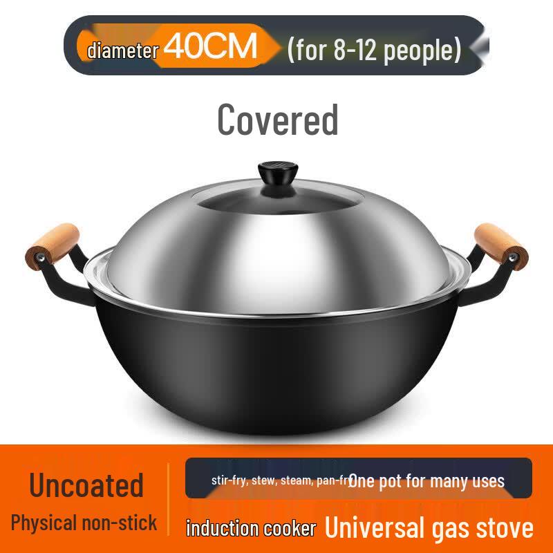 Zijin Heshi Thickened Traditional Double-Handled Iron Wok & Stew Pot