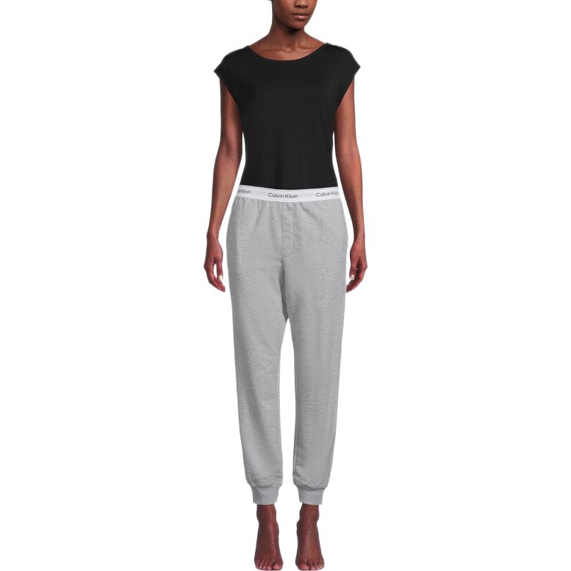 Calvin Klein Solid Logo Print Straight Leg Sports Pants Women bottoms Gray QS6872E-P7A