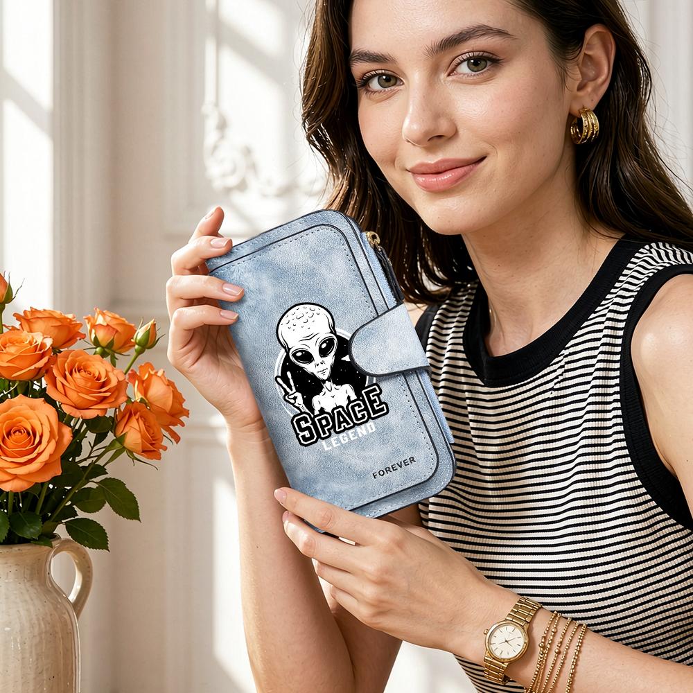 Alien Printed Long Wallet Fashion Portable Card Holder