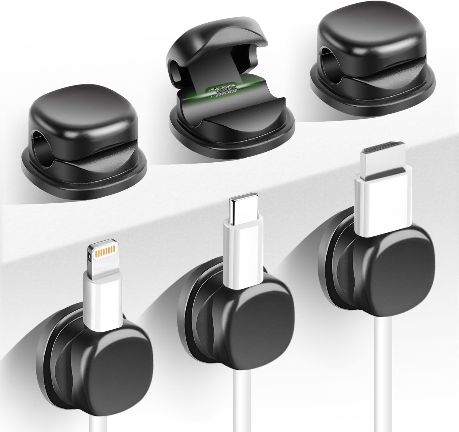 

Cable Clips Adhesive Spring Cable Holder Clips Cord Organizer Phone Charger Cord Holder for Home and Office 3-pack чорний