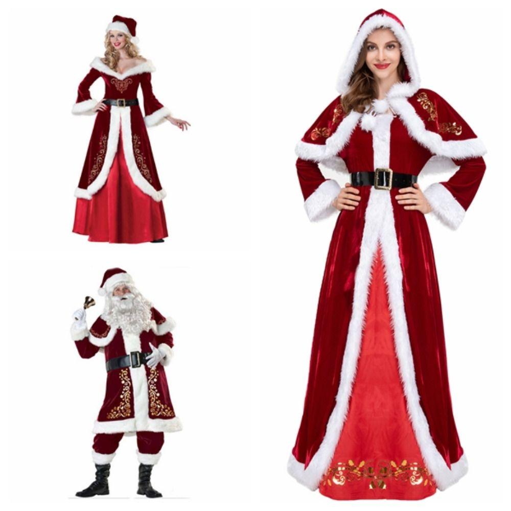 Dress Christmas Cosplay Cloth Hat Women Evening Dress Elegant Santa Claus Cosplay Costume  Adults