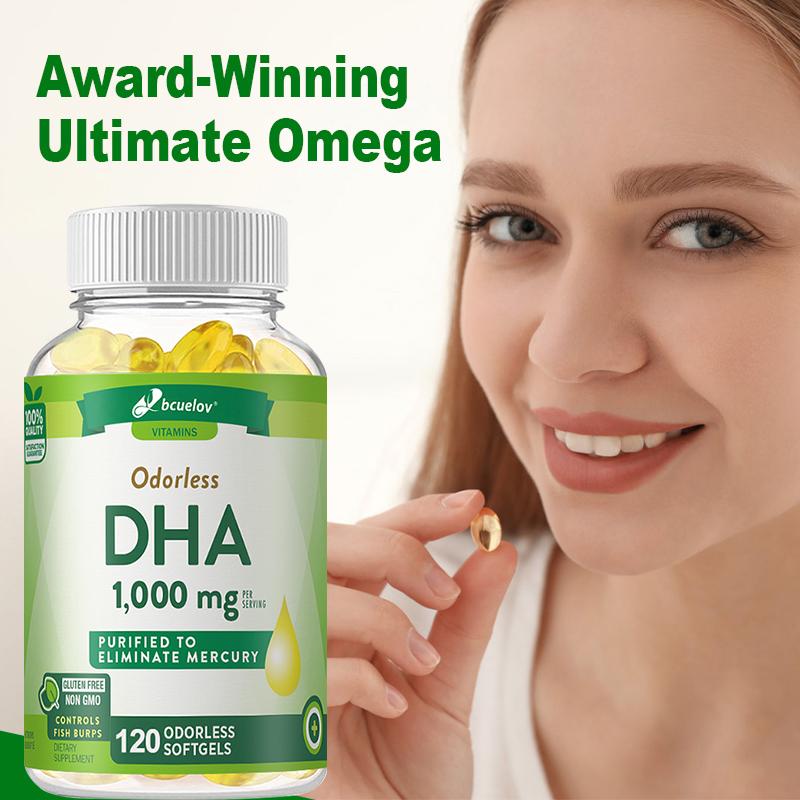 Odorless DHA 1000mg Supplement - Purified & Mercury Free - 120 Softgels