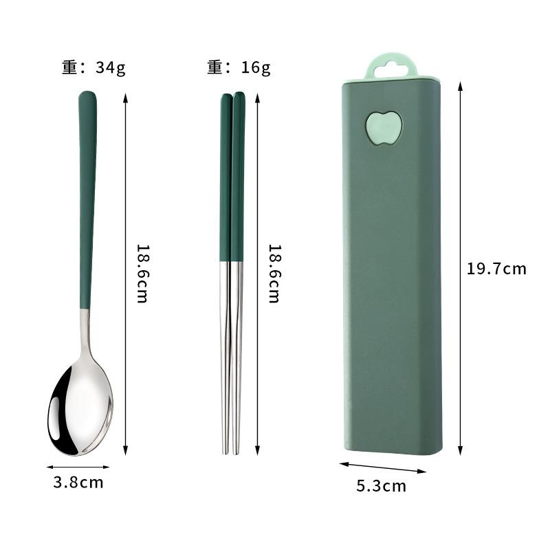 304 stainless steel tableware spoon fork chopsticks three-piece set portable tableware travel student tableware set