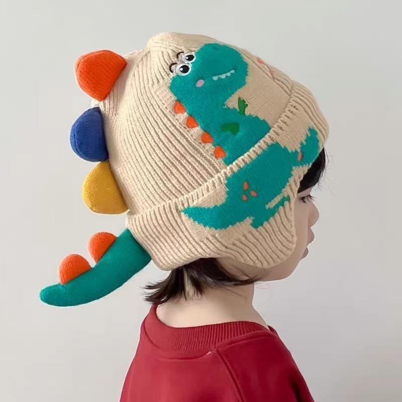 Autumn and winter children's dinosaur hat cute super cute knitted wool hat windproof ear protection baby thickened warm cotton hat