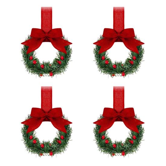 Vánoční kuchyňský věnec na skříňku se stuhou Malý věnec do okna z červených bobulí s mašlí pro statek Vchodové dveře Vánoční párty dekorace