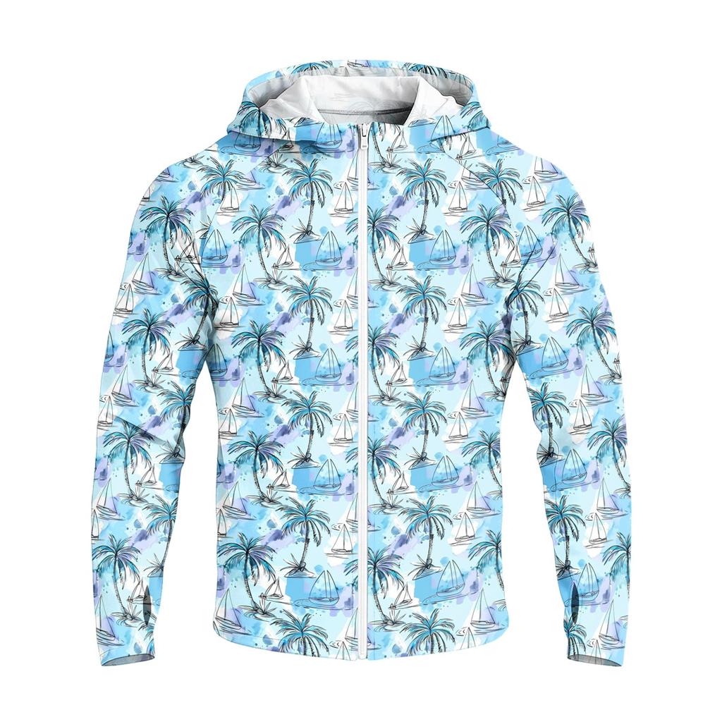 Men's Sun Jacket with Hood - Long Sleeve Raglan Camouflage Print, Casual Summer Outdoor Jacket