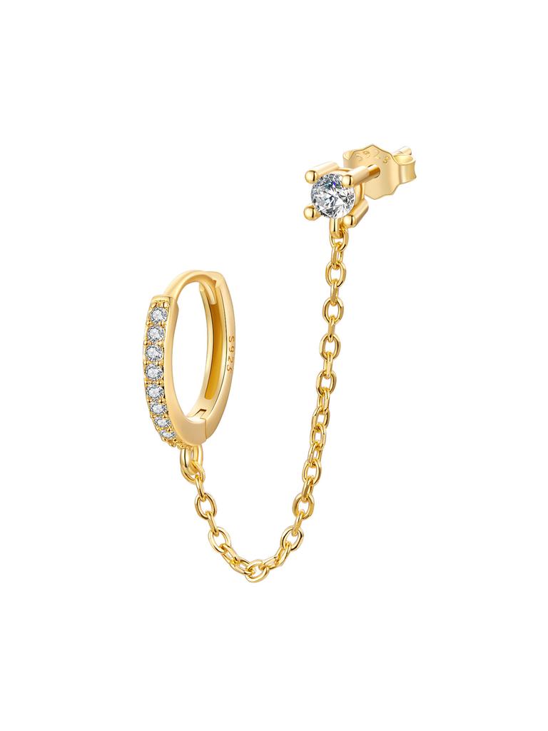 BAMOER 925 Silver 1 PC Double Circle Mono Hoop Earrings Long Chain CZ Earrings for Women Engagement Stackable Jewelry