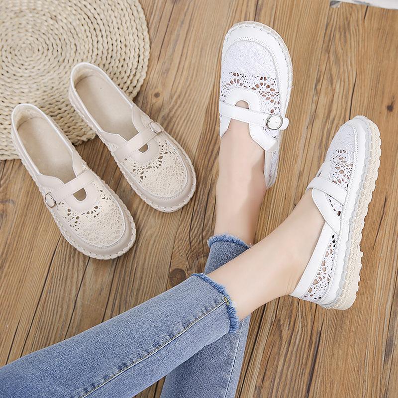 Fashion Hot Selling Women's Loafers Lace Hollow-out Elegant Women Flat Shoes Fashion Non-slip Versatile Ladies Shoes Solid Color Causal