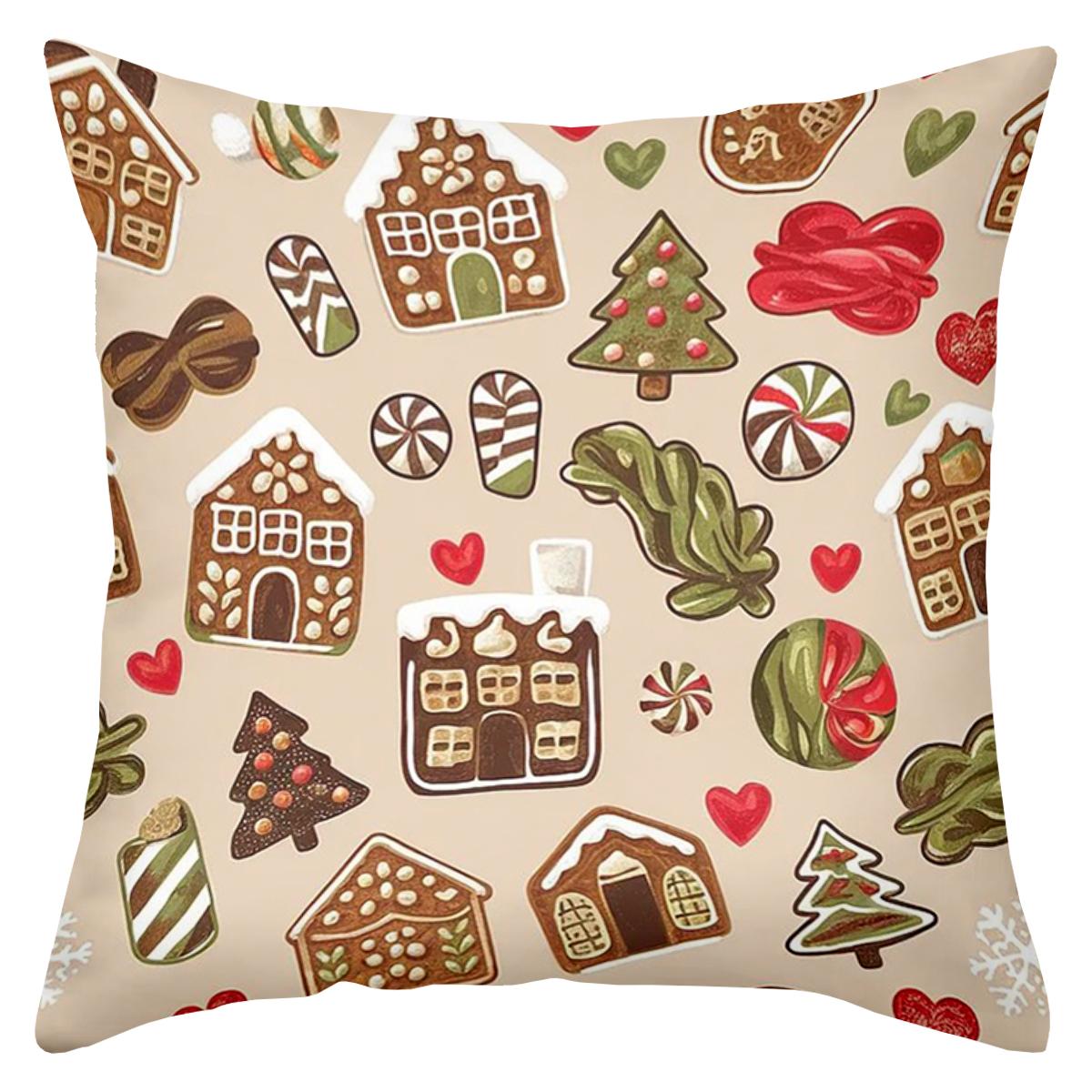 

1 Pieces Christmas Gingerbread Pillow With Candy Patterns Polyester pillowcase, sofa decorative cushion cov Headboard Pillow 45x45cm