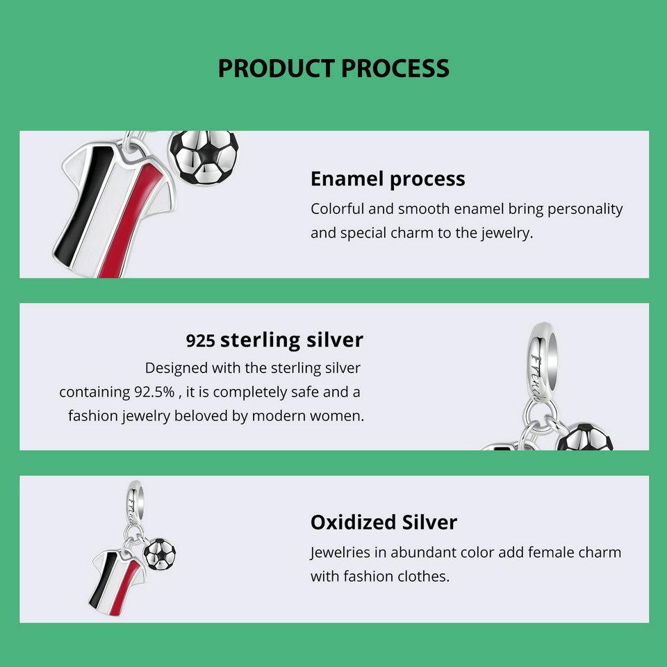 WOSTU 2024 925 Sterling Silver Football Love Sport Charm Beads Fit Women Bracelet & Necklaces Jewelry Soccer Beads