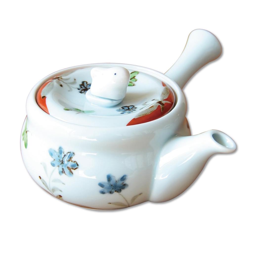 Cute ceramic made in featuring a colorful rabbit flower design and a stainless steel tea Arita-yaki teapot, 270ml, Japan, strainer.