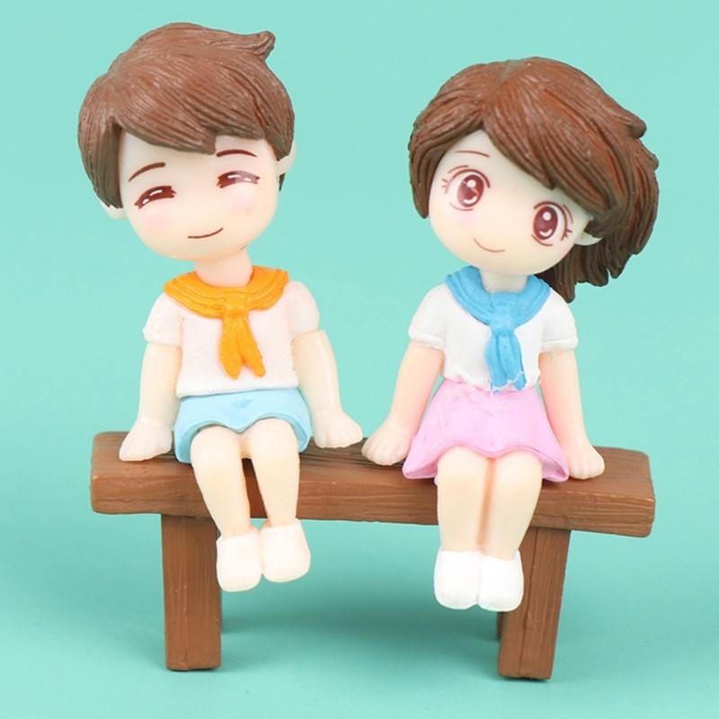 Sweety Lover Couple Chair Figurines Miniatures Fairy Garden Home Decor Desk Garden Decorative Craft Resin Craft Scene Decoration